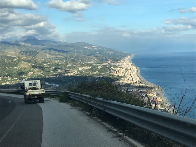 Driving along the cliff.