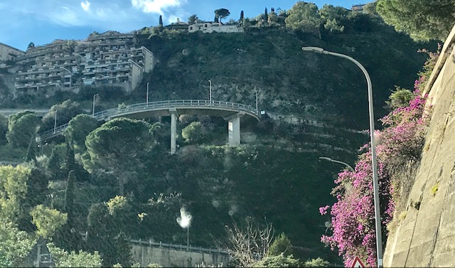 Bridge on the side of a mountain.