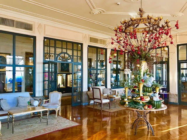 Interior lobby of the Belmond Grand Timeo Hotel.