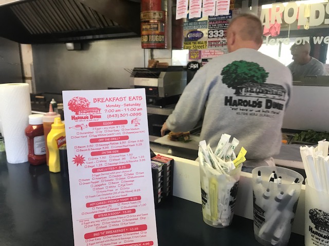 Menu at Harold's Diner in Hilton Head