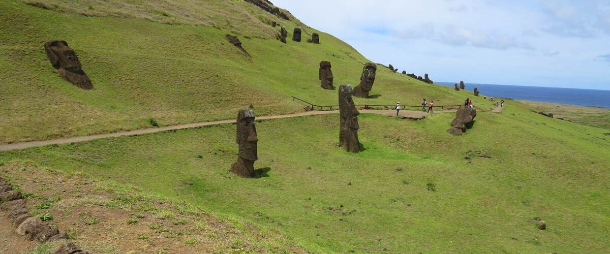 This extinct volcano on Easter Island served as the quarry for constructing moai and gives you a small glimpse of the process, if not the how it worked. At least 400 have been counted in some stage of construction on the outer rim and inside the crater.
