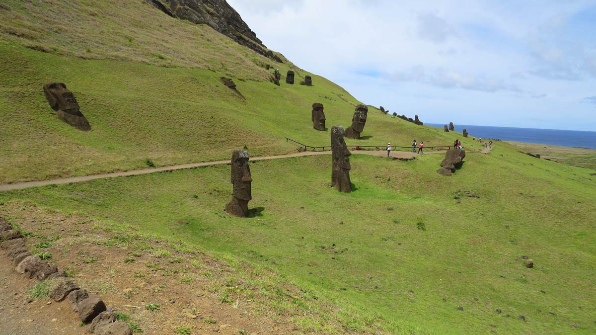 This extinct volcano on Easter Island served as the quarry for constructing moai and gives you a small glimpse of the process, if not the how it worked. At least 400 have been counted in some stage of construction on the outer rim and inside the crater.