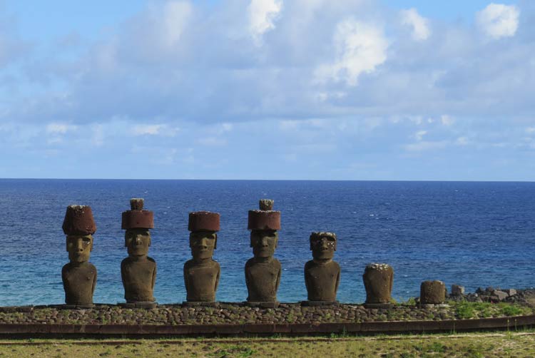 Five standing moai are located at Playa Anakena on Easter Island