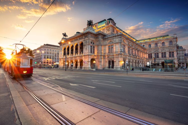 Tram passing the Vienna opera house