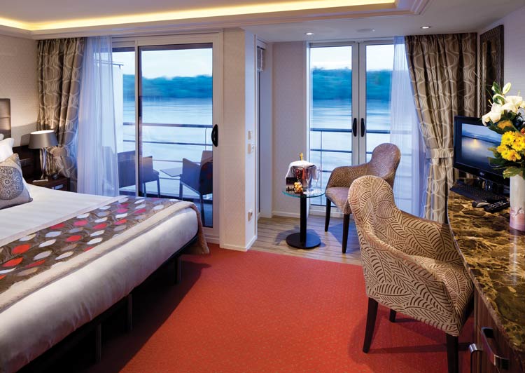 Stateroom on the AmaPrima, a river cruise ship by AmaWaterways. 