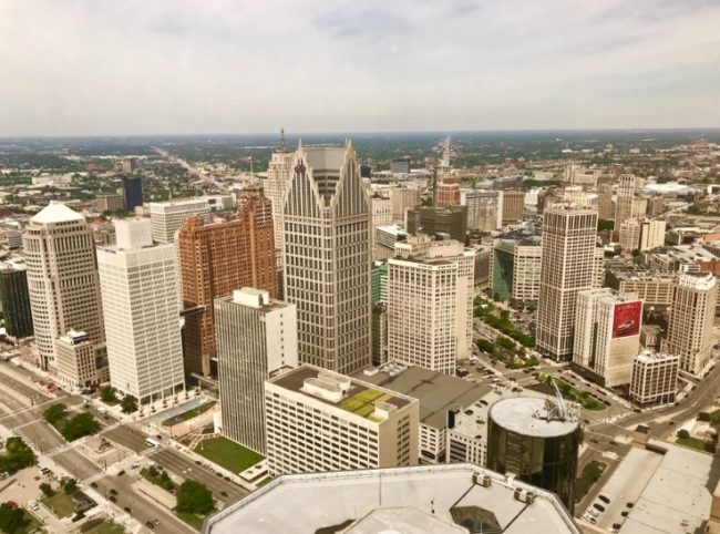 High above the D in the Renaissance Center. (Photo by Harrison Shiels)