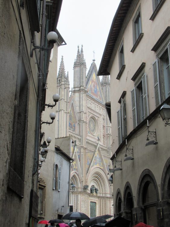 In Orvieto, Magdalena's favorite view of the Duomo from a narrow alleyway off the main square. Photo by Heidi Davis.