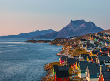 Colorful houses along the coast in Nuuk Greenland