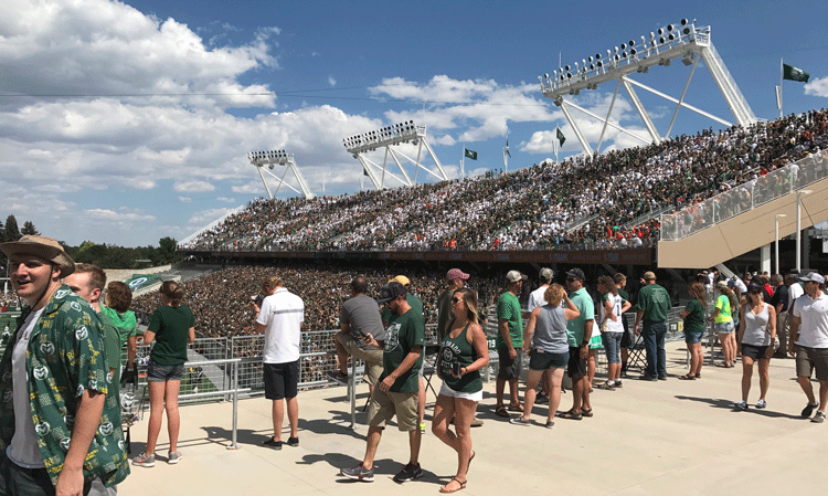 Fans of the Colorado State Rams football team pack Sonny Lubick Stadium to show their support. Photo courtesy of Visit Fort Collins.