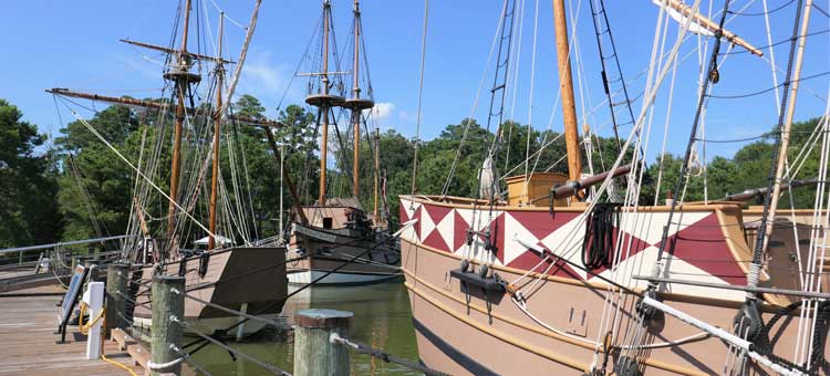 Ships at Jamestown Settlement. These are the first three ships to bring English colonists to North America, but would be similar to the privateers that brought the first enslaved Africans in 1619.