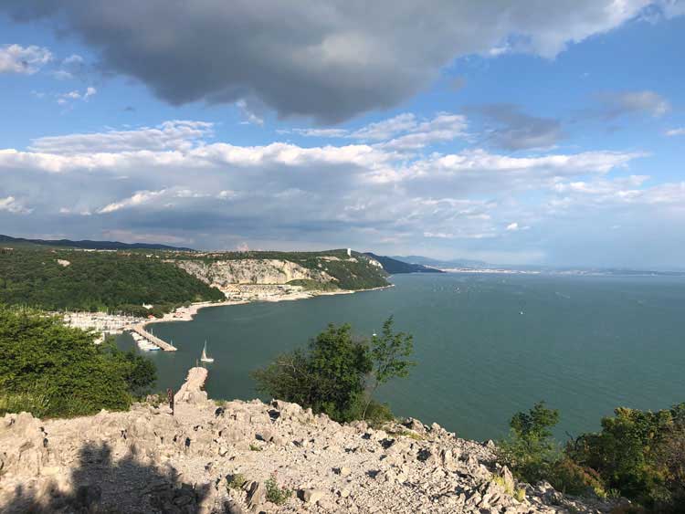 Cliff side view of Trieste coastline.