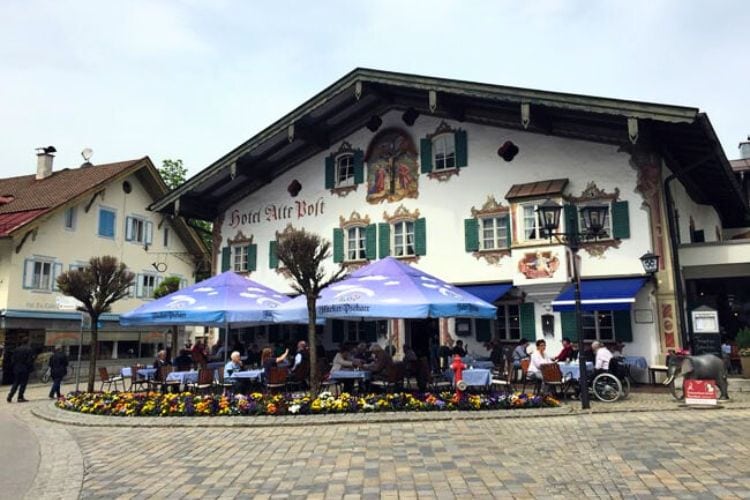 Restaurant with traditional painted walls in Oberammergau