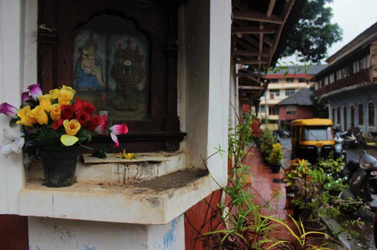 A city street corner in Fontainhas, Goa's Latin Quarter