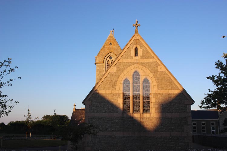 Striking shadow patterns on St George's Church, St Ouen