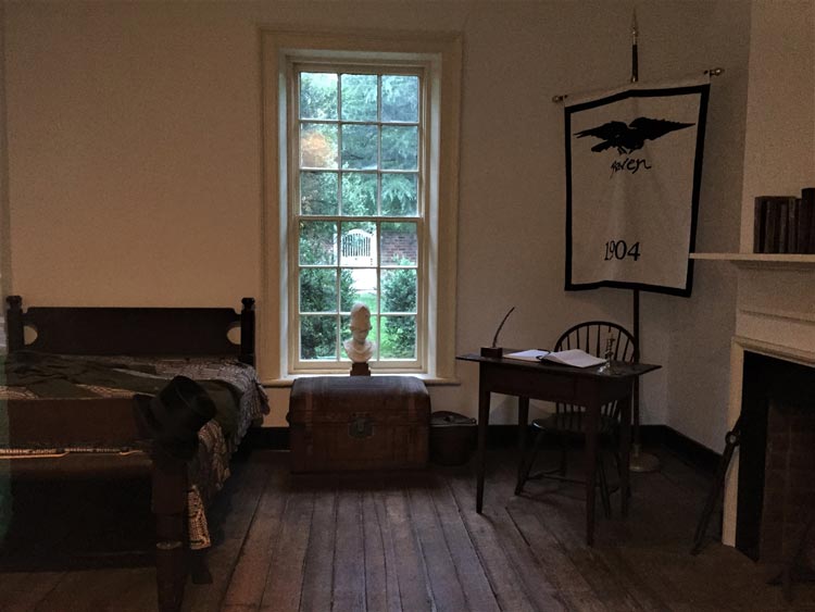 UNIVERSITY OF VIRGINIA: Poe's room has been maintained exactly as it would have looked when he was a student here. Poe's rooms actually never looked much different than this throughout his life due to his poverty. Photo by Rich Grant