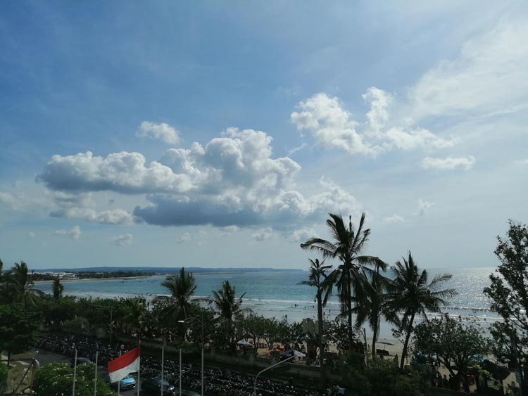 Views over busy Kuta Beach