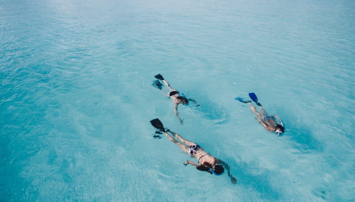 Snorkeling toward a ship.