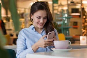 Woman on language learning app