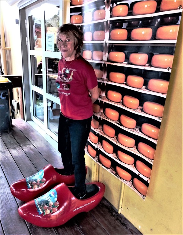 A huge pair of clogs welcomes visitors to the Amsterdam Cheese Store on Sint Maarten. Photo by Victor Block