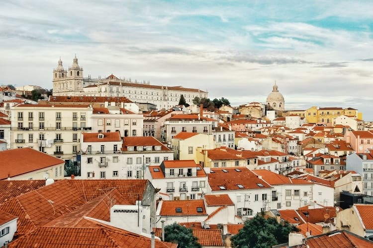 The red and white housed of Alfama, Portugal