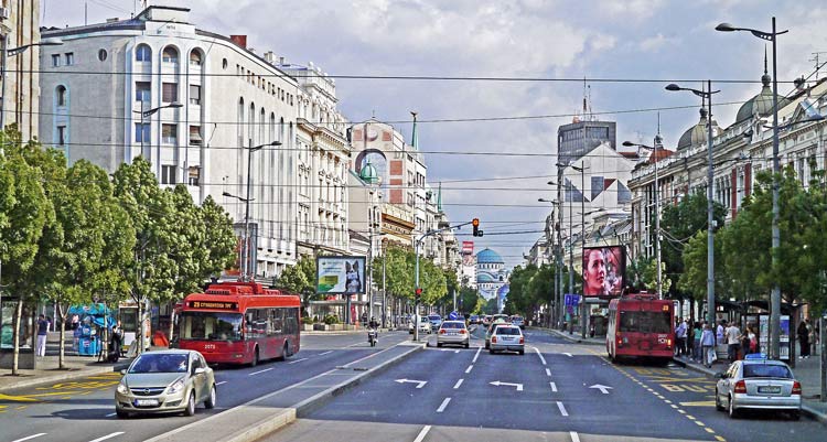 Main street leading to Capitol building in central area of Belgrade.