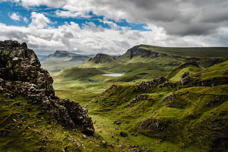 The lush cliffs and valleys on the Isle of Skye, Scotland.