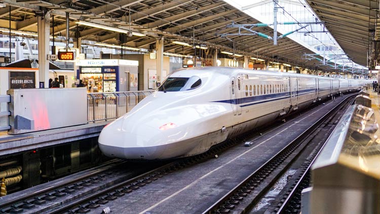 A bullet train getting ready to depart from Tokyo Station, Japan.