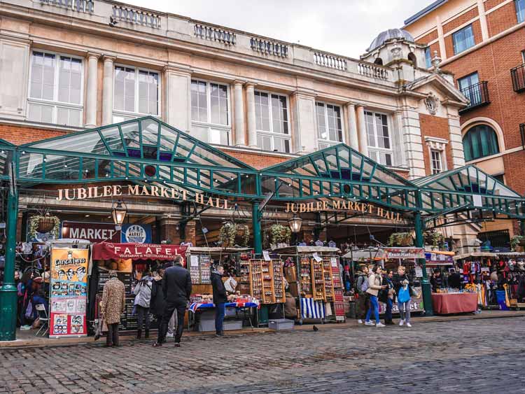 Food and shopping at the Jubilee Market Hall in Covent Garden, London.