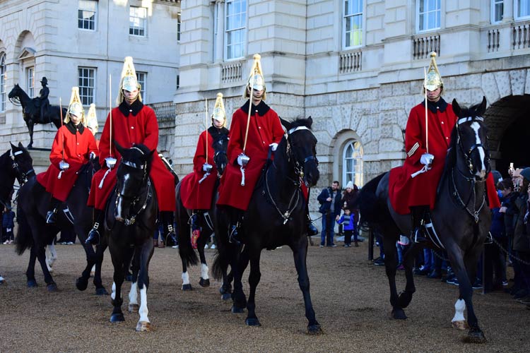 Horse guards leading the famous changing of the guard ceremony.