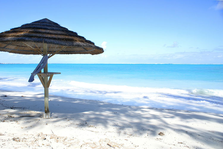 Crystal blue water and white sand beach at North Caicos.