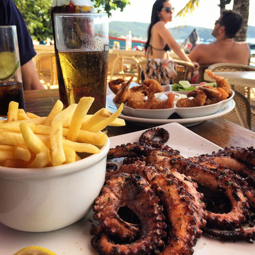 Grilled octopus for lunch in Buzios.