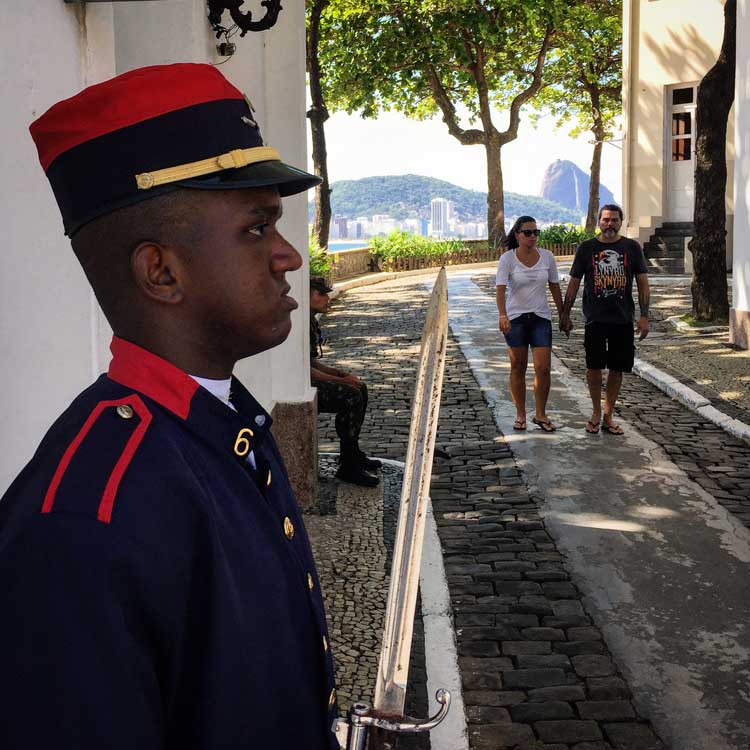 A guard posted out front of the fort in Rio De Janeiro, Brazil.