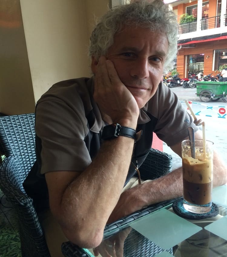 Enjoying Vietnamese coffee with Jeff