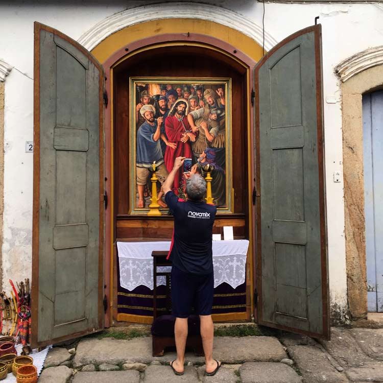 Paraty has a stations of the cross built into doorways that are only open on religious days. The rest of the time, these look just like closed doors.