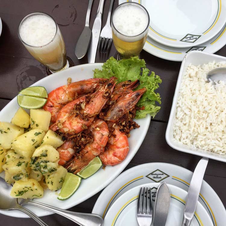 Shrimp, potatoes and rice is a staple along the coast of Brazil.  