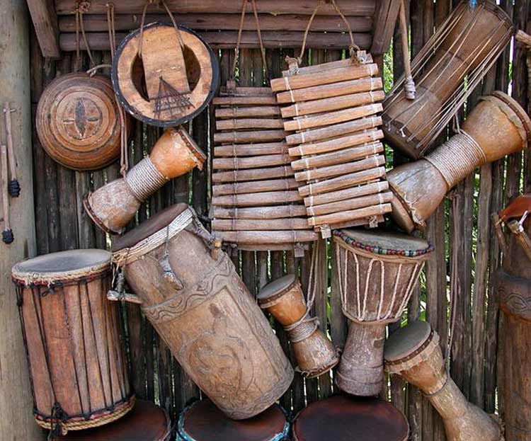African instrument made of wood and rope.