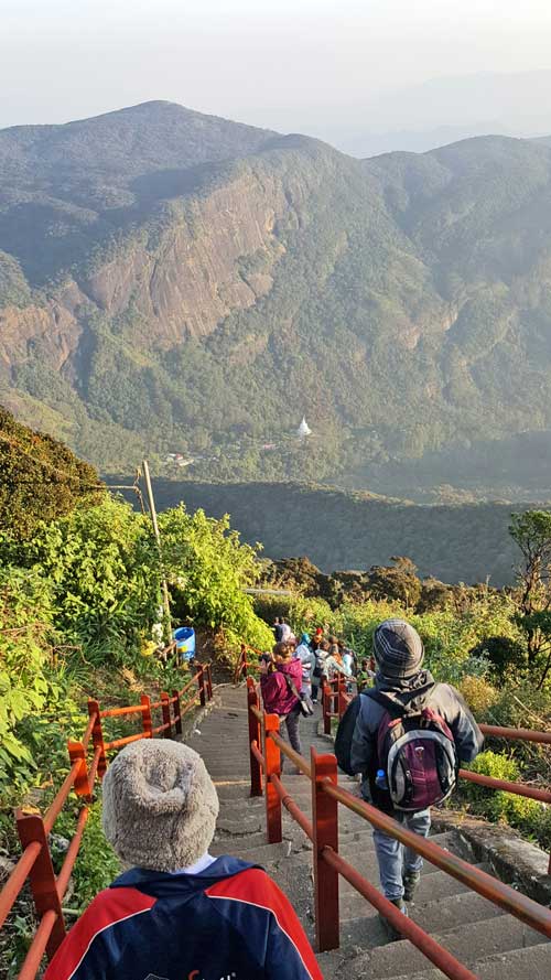 Descending the 5,500 steps of Sri Pada in the sunny early morning.