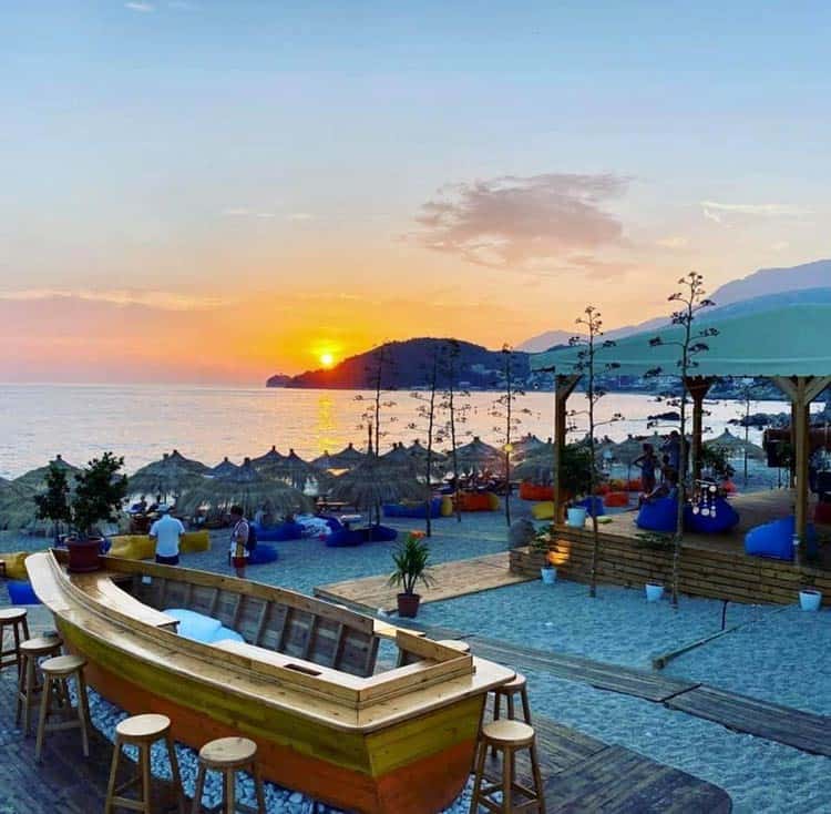 A remarkable sunset at the bar at Dhermi beach.