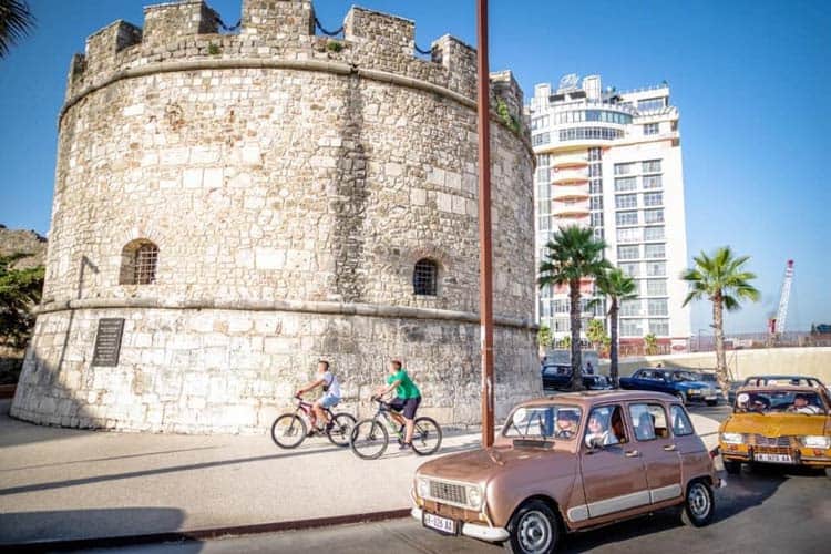 Biking through the city of Durres on a sunny day.