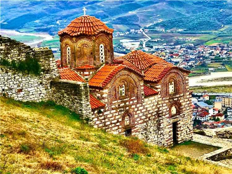 Saint Triadha Church sits on the high hill in Berat, Albania.