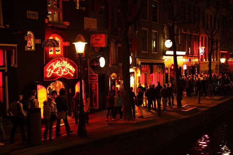 The night view of Red Light District, Amsterdam
