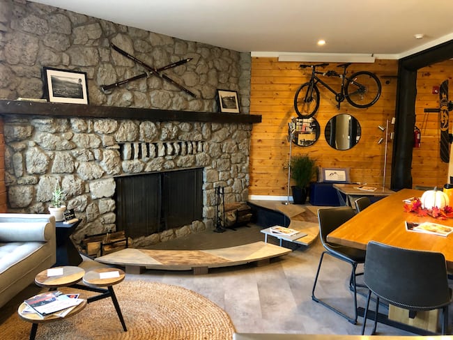 LOGE lobby with a welcoming fireplace. Photo by Claudia Carbone