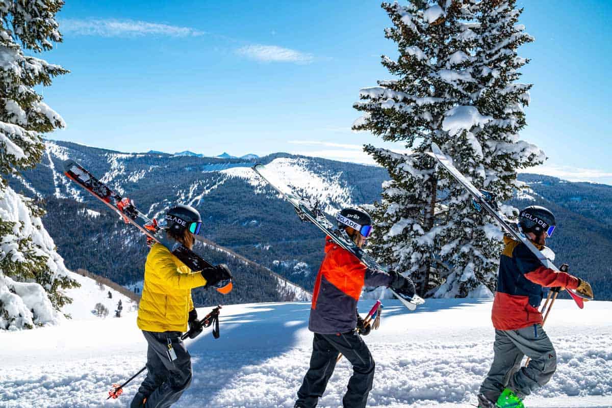 Skiers on the mountains at a resort in Colorado.