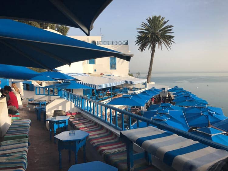 A popular restaurant on the water in Tunisia.