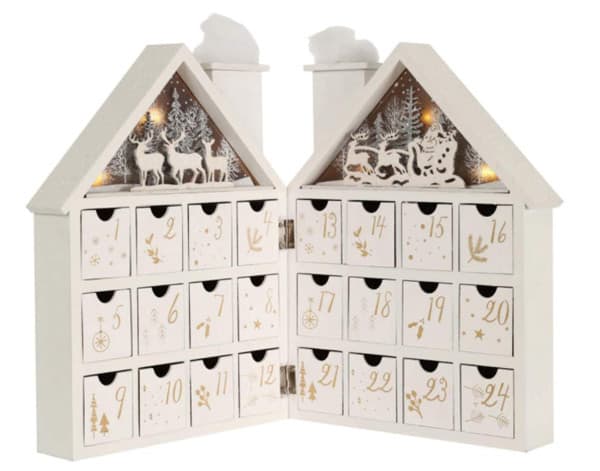 Pioneer-Effort White Wooden House Advent Calendar