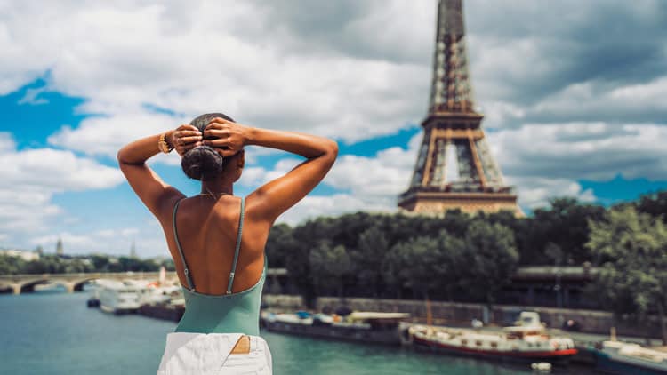 Enjoying the view of the Eiffel Tower in Paris, France