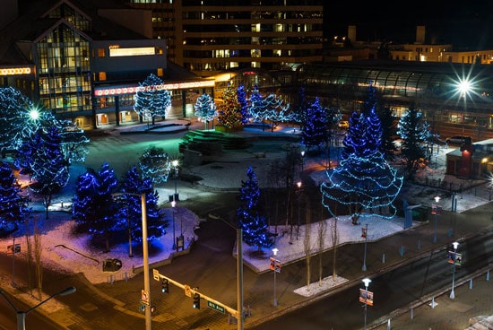 Holiday lights around town in Anchorage, Alaska.