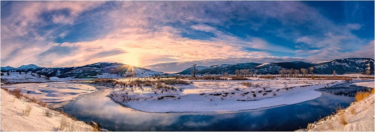 View across snowy mountains in Wyoming