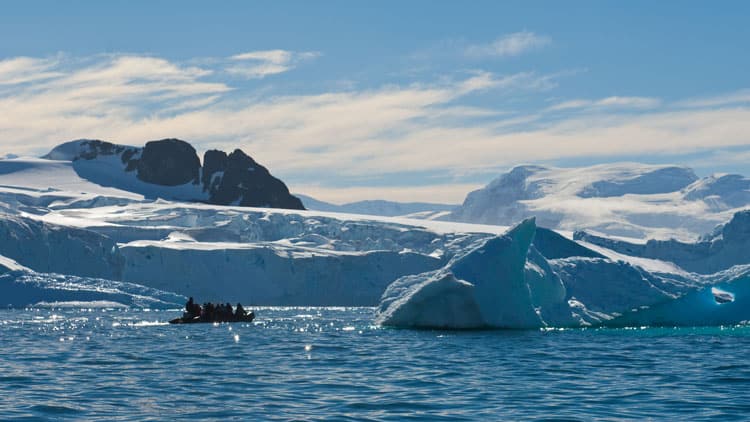 Zodiac in ice in Antartica.