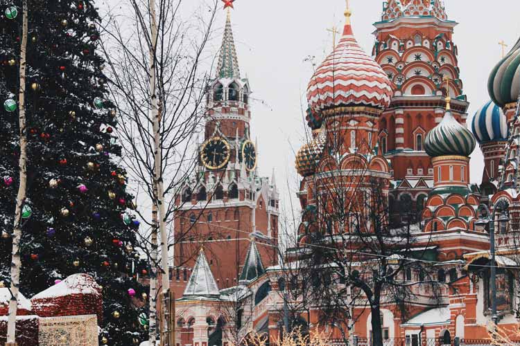 St. Basil's Cathedral decorated for the winter holidays